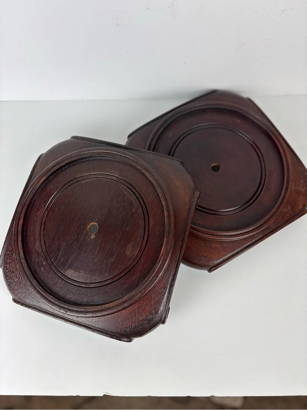 Chinese Wooden Base Plant/Display Stands-Dark wood-Pair(2)Vintage Asian